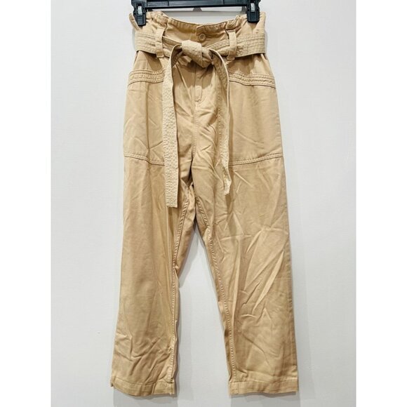 Topshop Casual Utility Trousers Tie Belt Paperbag Waist Pants w/Patch Pockets - Picture 2 of 12